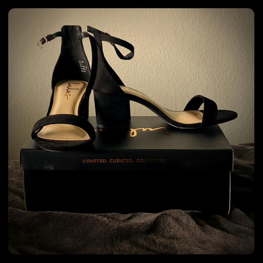 Harper Black Suede Ankle Strap Heels